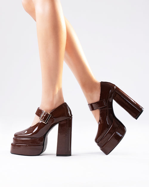 Classic Mary Jane Glossy Finish Strap Platforms
