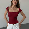 Square Neck Sleeveless Plunging Crop Top in Maroon