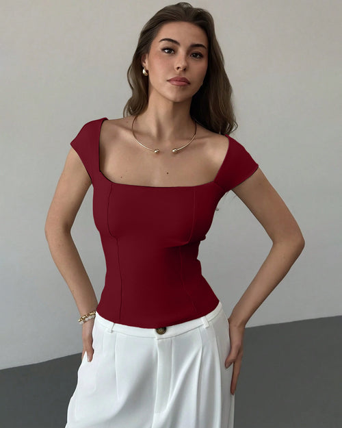 Square Neck Sleeveless Plunging Crop Top in Maroon