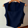 Pleated Waist Zip Back Sleeveless Tank Top in Blue