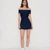 Off-shoulder Criss Cross Ruched Mini Dress in Navy Blue