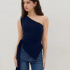 Asymmetrical Neck Ruched Tank Top in Blue