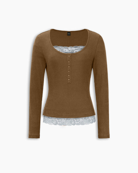 Round Neck Slim Fit Straight Hem Solid Ribbed Long Sleeve Top