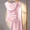 Solid Cowl Neck Loose Top and Maxi Skirt Set in Pink