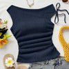 Asymmetrical Side Knot Sleeveless Top in Blue