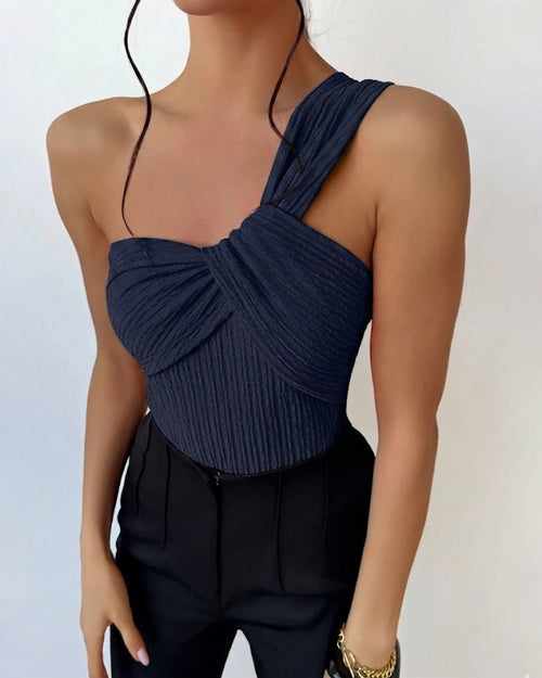 Knotted Front Design One Shoulder Top in Blue