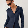 Collar Bell Sleeve Button Shirt in Blue