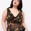 Butterfly Floral Cowl Neck Ruched Mesh Top Curve And Plus in Soft Black