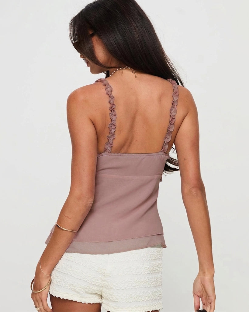 Ruffle Strap Camisole Tank Top in Pink- Littlebox India