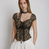 Leopard Print Sweetheart Neck Top with Scarf