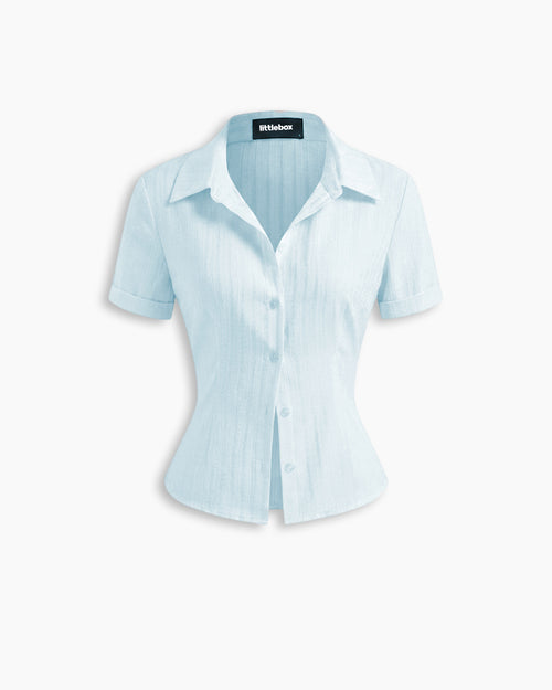Polo Collar Texture Button Up Shirt in Light Blue