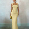 Square Neck Bodycon Mermaid Hem Solid Sleeveless Maxi Dress in Vanilla