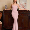 Square Neck Bodycon Mermaid Hem Sleeveless Maxi Dress in Rose Pink