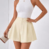 Straight Hem Solid Short Length Wrap Shorts in Cream