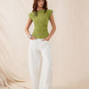 Cap Sleeve Fitted Peplum Top in Green