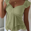 Chest Ruffle Mesh Flare Sleeve Top in Herbal