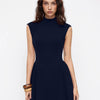 High Neck Fit and Flare A-Line Sleeveless Mini Dress in Dark Navy Blue