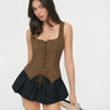 Sleeveless Corset Asymmetrical Hem Fitted Top in Brown