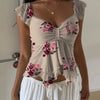 Chest Ruffle Mesh Flare Sleeve Top