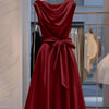 Women's Elegant Solid Color Waist Cinched cowl neck in Red