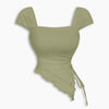 Tie Front Asymmetrical Hem Sleeveless Top in Herbal