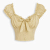 Checkered Front Frill Trim Bowknot Short Sleeve Top in Yellow