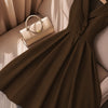 Shawl Collar Fit and Flare Pleated Midi Dress in Coco