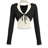 Halter Neck Straight Hem Full Sleeve 2-In-1 Crop Top in Black