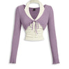 Halter Neck Straight Hem Full Sleeve 2-In-1 Crop Top in Lilac