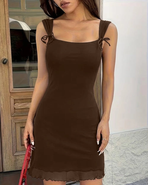 Sleeveless Mini Dress in Brown