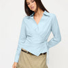 Collar Full Sleeve Wrap Tie Side Shirt in Sky Blue
