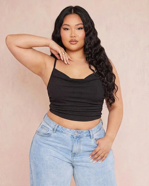 Ruched Cowl Neck Cami Top Curve And Plus in Black