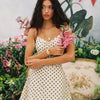 Classic White Polka Dot Print Cowl Neck Spaghetti Strap Mini Dress