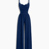 Lace Trim Sleeveless Wide Leg Jumpsuit in Pageant Blue