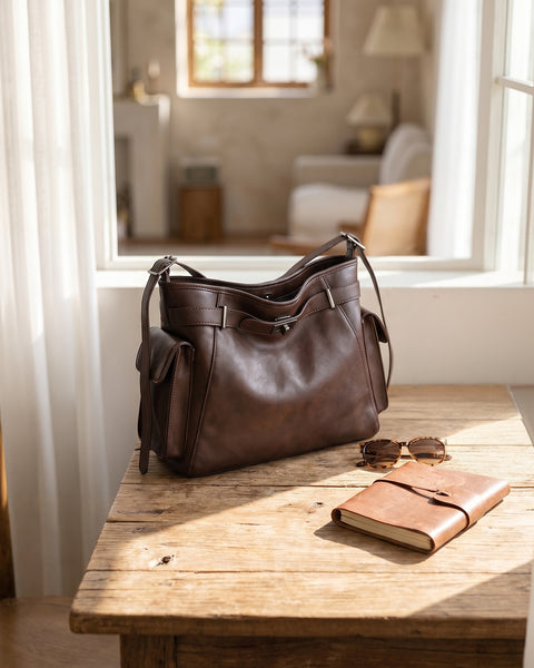 Adjustable Strap Shoulder Bag in Espresso Brown