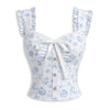 Sweetheart Neck Vintage Inspired Blue and White Floral Corset Top