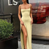 Square Neck Bodycon Sleeveless Slit Maxi Dress in Vanilla