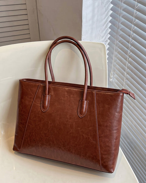 Tailored Faux Tote Vintage Bag in Tan Brown