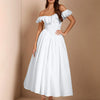 Off-Shoulder Fit and Flare Half Sleeves Maxi Dress in Classic White
