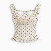 Off White Polka Dot Cowl Neck Back Tie Ruffled Hem Top Curve and Plus