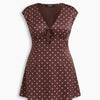 Chocolate Brown Polka Dot V-neck Ruched Mini Dress Curve and Plus