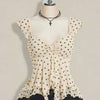Off White Polka Dot Mesh Flutter Sleeve Ruffle Hem Top Curve and Plus