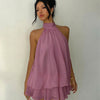 Halter Neck Relaxed Fit Sleeveless Mini Dress in Dusty Pink