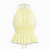 Halter Neck Fitted Flared Hem Solid Sleeveless Top in Butter Yellow
