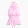 Halter Neck Fitted Flared Hem Solid Sleeveless Top in Dusty Pink
