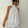 Classic White Polka Dot Halter Tie Neck Layered Mini Dress