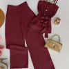 Solid Color Strappy Top and Long Pants Two Piece Set in Deep Maroon