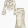 Classic White Polka Dot Twist Front Flare Sleeve Top And Mermaid Tail Skirt Set Curve and Plus