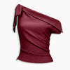 Tie-Up One Shoulder Asymmetric Ruched Sleeveless Cami Top in Deep Maroon