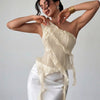 Fashion Ruffle Detail One Shoulder Sleeveless Top in Beige
